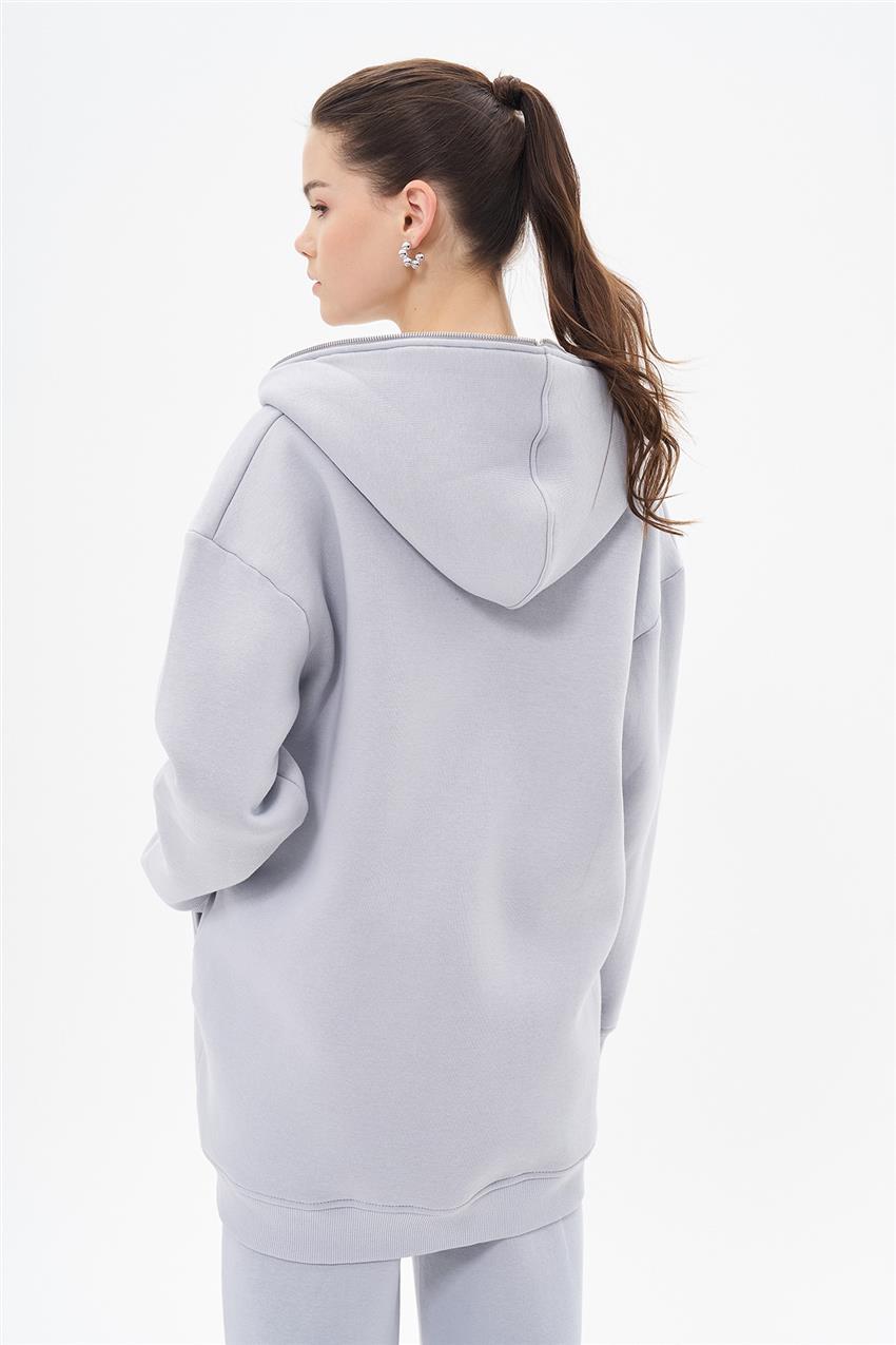 Üç İplik Oversize Gri Hoodie