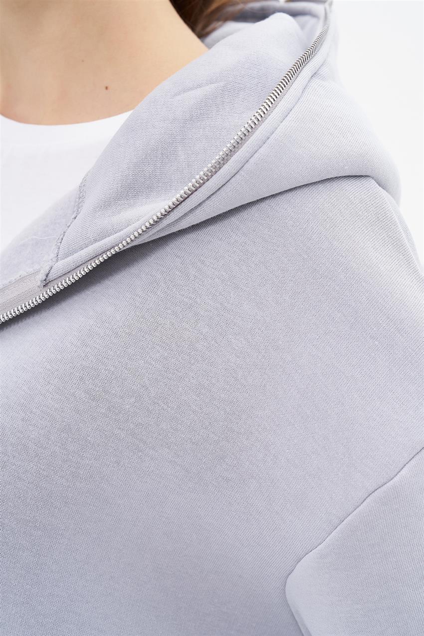 Üç İplik Oversize Gri Hoodie