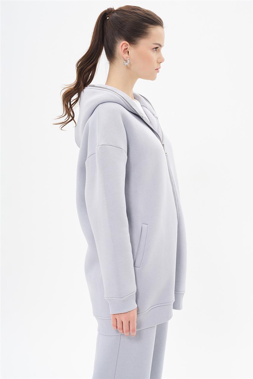 Üç İplik Oversize Gri Hoodie