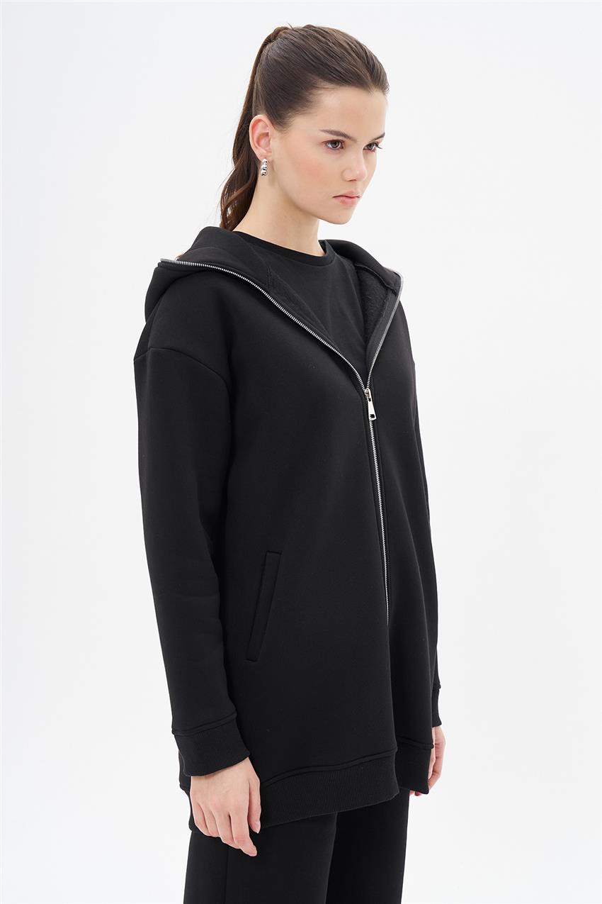 Üç İplik Oversize Siyah Hoodie